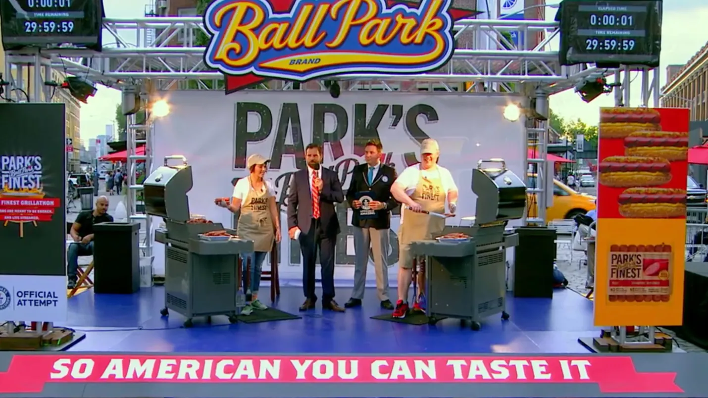The Ball Park stage and grills in Gansevoort Plaza.