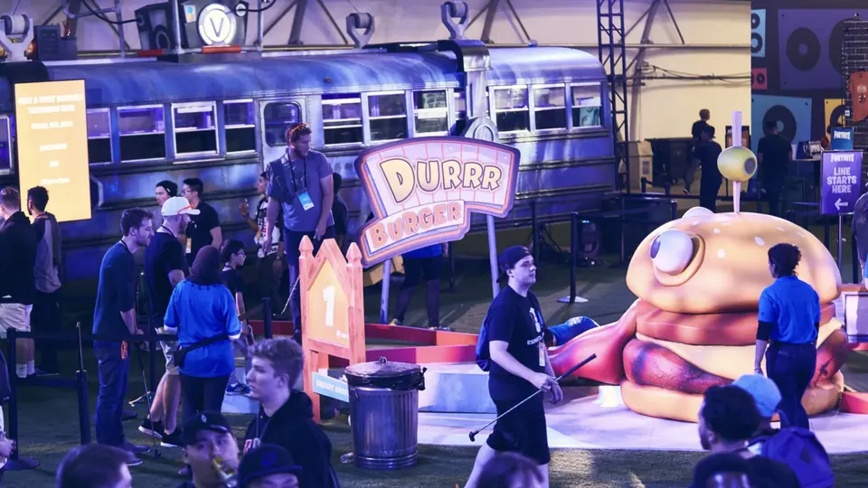 Fans in a themed fan area outside the stadium.
