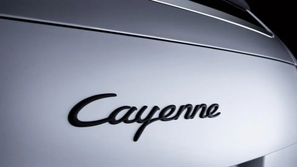 A close-up of the Cayenne badge.